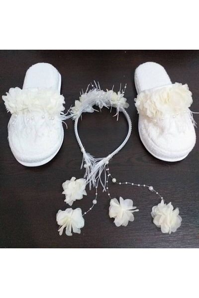 Hobigram Lohsa Sets Maternity Slippers and Crown Feathered Pearls – Maternity Set, Stylish Design, Women's Accessory – Lohus