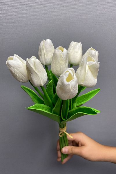 Hobigram Τεχνητό λουλούδι Λευκό που φαίνεται πραγματικό Τεχνητό υγρό λουλούδι τουλίπας 8 τεμαχίων – Τεχνητό & ξηρό λουλούδι, κομψό σχέδιο