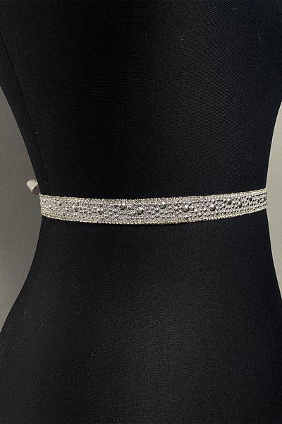 Hobigram Handmade Belt Shiny Silver Bead Embroidered Evening Dress Belt with Stones – Belt, Stylish Design
