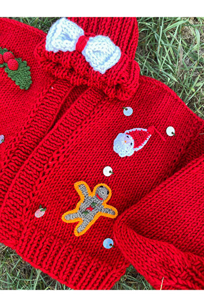 ORGANICMIRA Yılbaşı Crop Hırka ve Şapka Takım Kırmızı Yeni Yıl Ceket Merry Christmas Hoodie Özel Tasarım Chunky