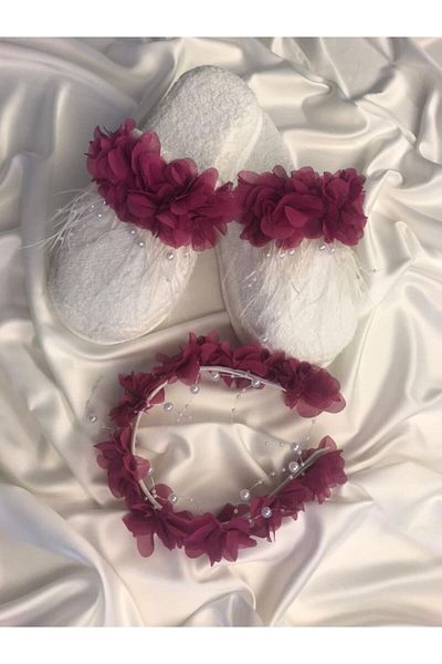 Hobigram Lohsa Sets White Pearl Plum Flower Decorated Maternity Slippers Crown Set – Maternity Set – Maternity S