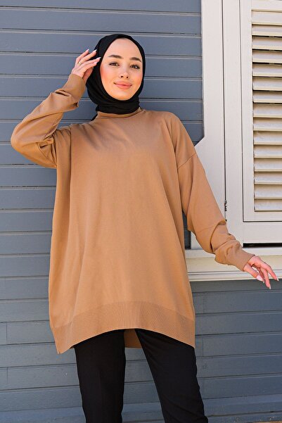 LOCCO Mink Color Women's Oversize Knitwear Sweater - Crew Neck