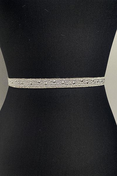 Hobigram Handmade Belt Shiny Silver Bead Embroidered Evening Dress Belt with Stones – Belt, Stylish Design