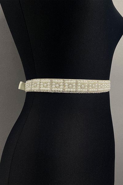Hobigram Handmade Belt Dense Cream Pearl Bead Embroidered Stone Dress Belt – Belt, Stylish Design