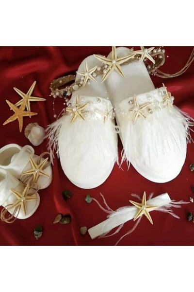 Hobigram Lohsa Sets White Starfish Maternity Crown Slippers Set – Maternity Set, Stylish Design, Women's Accessory