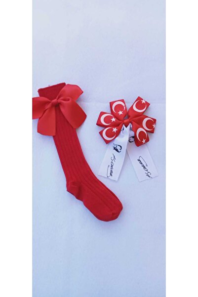 Sare Çocuk Giyim 23 April Themed Girl's Red Knee Socks Set