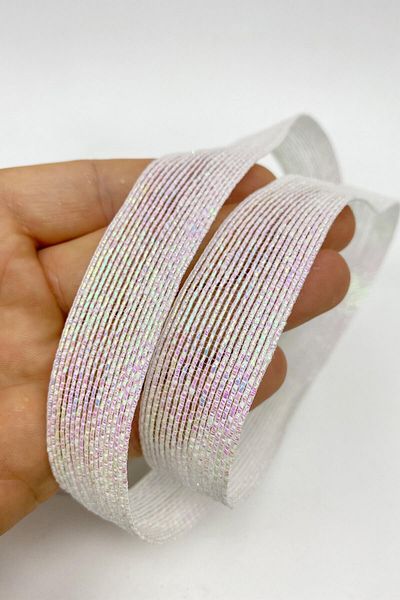 Hobigram Πλεκτό νήμα Λευκή κορδέλα Glitter 2,5 cm 10 Mt – Πλεκτό νήμα, Κομψό Σχέδιο, Γυναικείο Αξεσουάρ – Πλεκτό νήμα