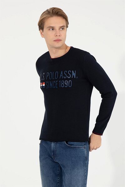 U.S. Polo Assn. Мъжки трикотажен пуловер с кръгла яка