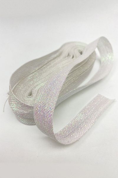 Hobigram Πλεκτό νήμα Λευκή κορδέλα Glitter 2,5 cm 10 Mt – Πλεκτό νήμα, Κομψό Σχέδιο, Γυναικείο Αξεσουάρ – Πλεκτό νήμα