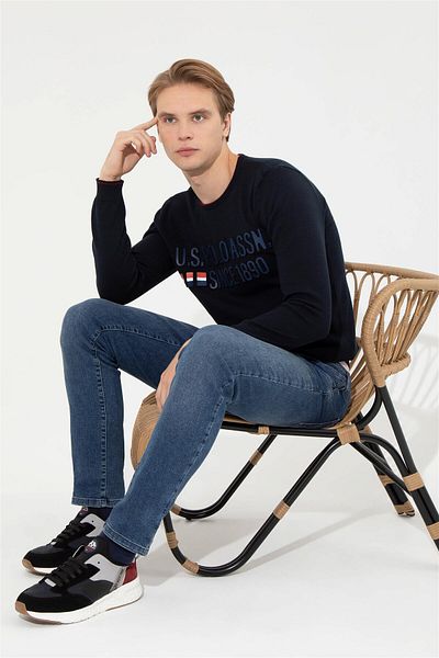 U.S. Polo Assn. Мъжки трикотажен пуловер с кръгла яка