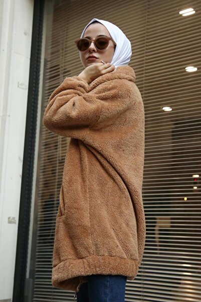 moda periy kadın modest basic mevsimlik kışlık Fermuarlı cepli Peluş Tesettür Hırka kap