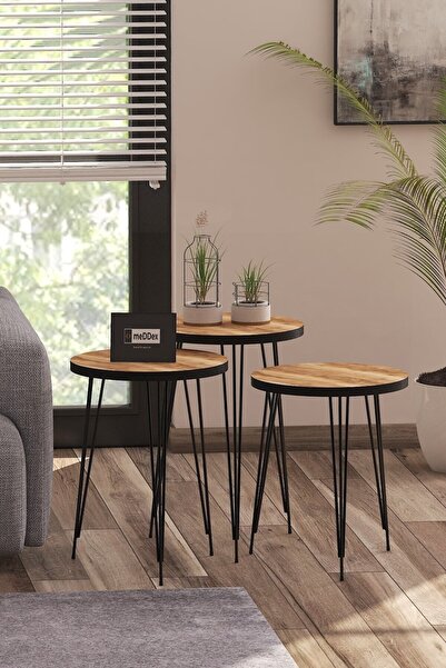 meDDex Zigon Sehpa 3'lü Ceviz Siyah