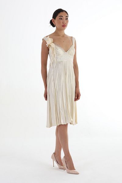 Balizza BLZ-THICK STRAPED STONE DESIGN PLEATED SILK EVENING DRESS