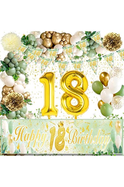 VipDeluXe 18th birthday decoration, 18th age green gold balloons decoration set