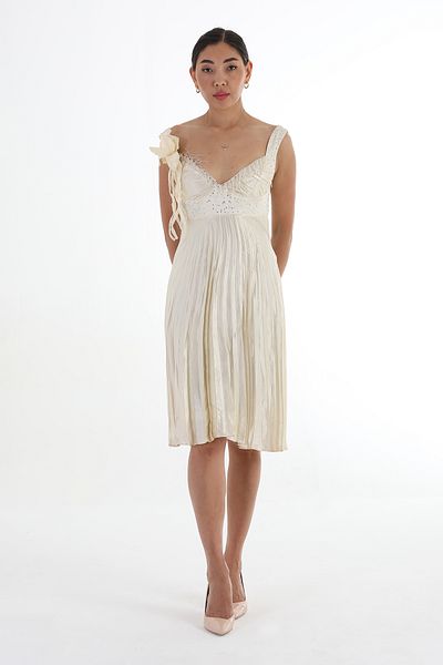 Balizza BLZ-THICK STRAPED STONE DESIGN PLEATED SILK EVENING DRESS