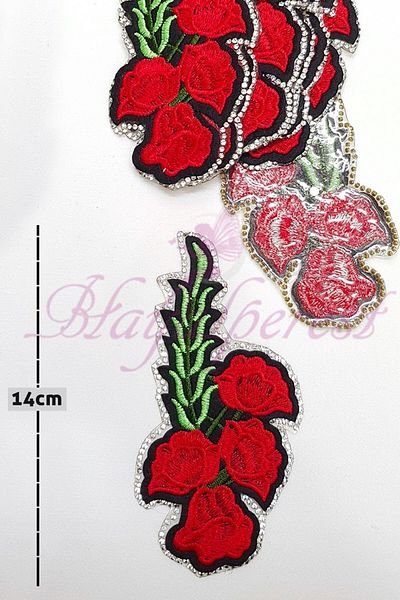 Hobigram Types of Lace Red Branched Stone Applique That Sticks with Iron – Lace, Stylish Design, Women's Accessory