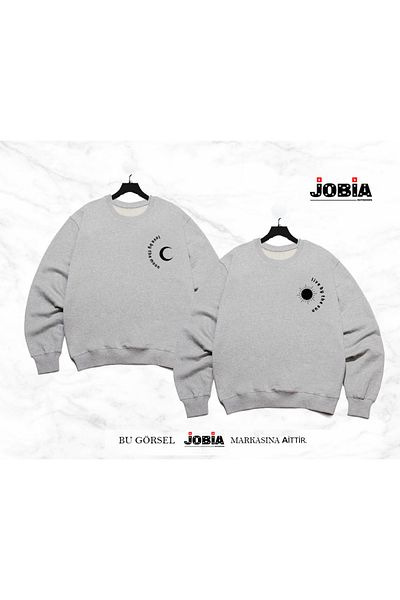 Jobia Outdoors Γυναίκες Άντρες Moon And Sun Printed Lover Couple Combination Crew Neck 3 Thread Raster Σετ 2 τεμαχίων