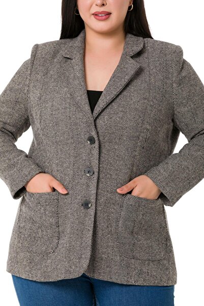 DISENTIS MODEST Μπουφάν μεγάλου μεγέθους με τσέπες Houndstooth Blazer Lined Mink Jacket