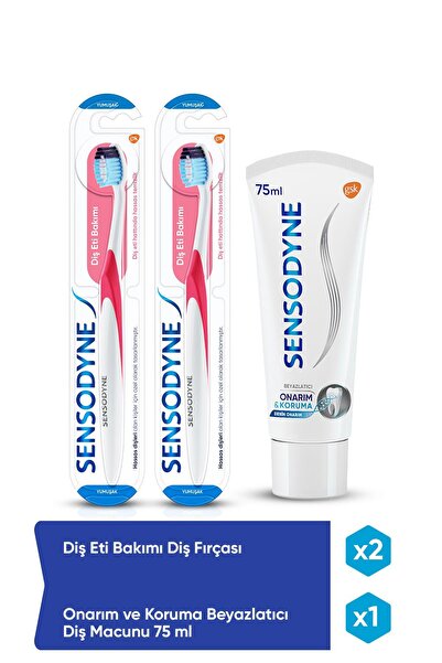 Sensodyne Onarım ve Koruma Beyazlatıcı + Diş Eti Bakımı Fırça Setx2
