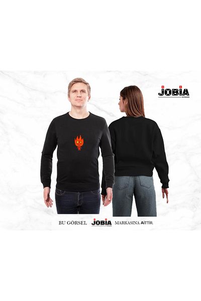 Jobia Outdoors Γυναικείες άντρες με στάμπα φωτιάς και νερού Lover Couple Combination Crew Neck 3 Thread Raster Σετ 2 τεμαχίων