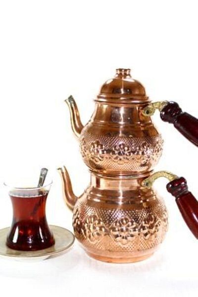 Papatya Ticaret Copper Teapot with Wooden Handle Pewter Natural Copper Teapot