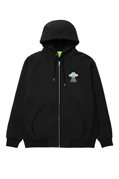 Violon سترة بقلنسوة سوداء كبيرة الحجم مطبوعة بسحاب للجنسين من No Bad Trips