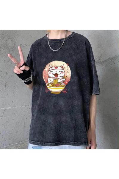Violon Πλενόμενο T-shirt Spaghetti Cat Oversize Vintage