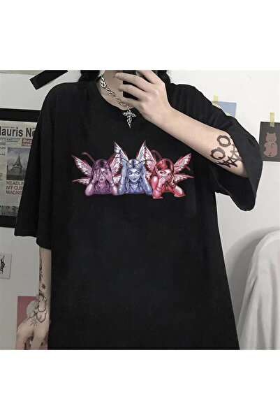 Violon Crna unisex majica sa krilima za devojke, oversize