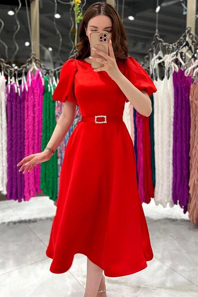 missswans Rochie de seara Midi din satin - Maneca cu balon, Viola