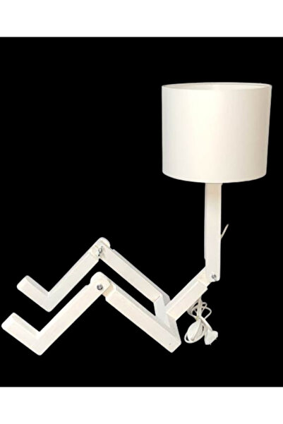 TEKAY AYDINLATMA Oturan adam oynar gövdeli oynar başlıklı beyaz ahşap abajur