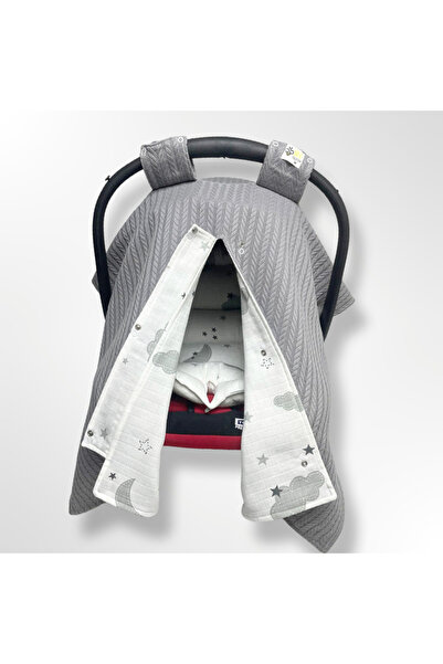 Bee collection KIŞLIK ÇİFT KAT MÜSLİN PUSET ÖRTÜSÜ VE MİNDERİ (GRİ ÖRGÜ/GRİ B...