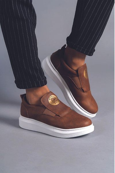 FLY STEP Καφέ Λευκό Ραμμένο Casual Sneaker Ανδρικά Αθλητικά Παπούτσια