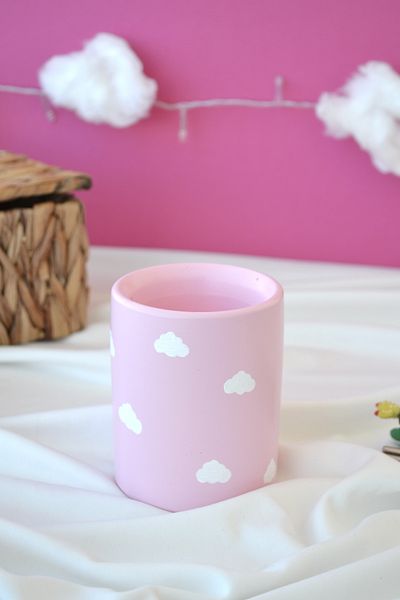 Bİ DOLU DÜKKAN Pink Cloudy Pen and Makeup Brush Holder - Desktop Organizer (Round)
