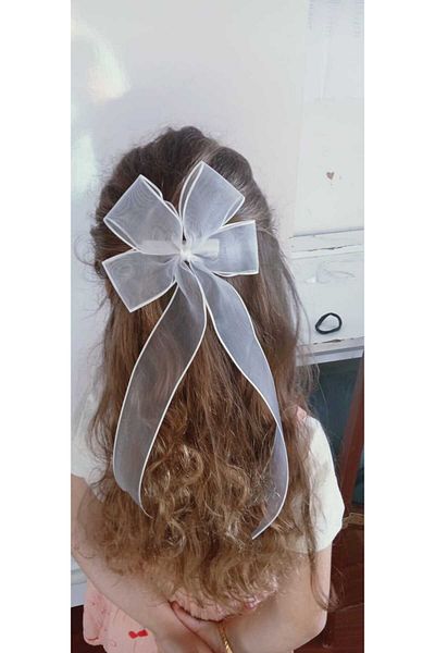 Sare Çocuk Giyim Cataramă de școală realizată manual din șifon organizat cu fundă albă