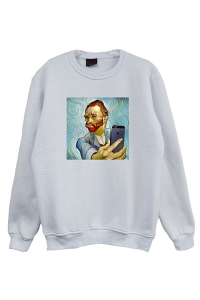 fame-stoned Unisex Λευκό φούτερ με στάμπα Van Gogh