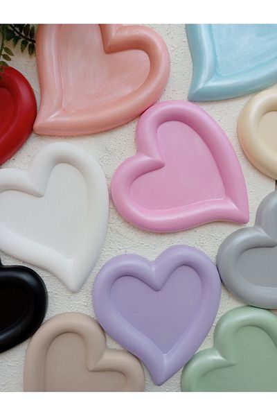 NVOs Candle Heart Concrete Presentation Holder, Jewelry Plate, Candle Base, Organizer - CREAM