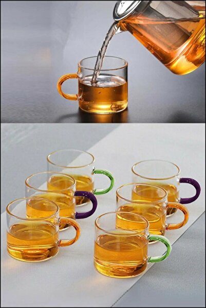 AROW Borosilicate Colored Glass Mug with Handle Set of 6