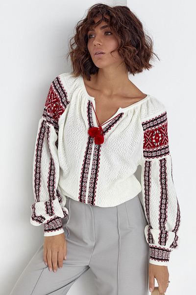 FEMELLE Women's V-Neck New Season Knitted Tasseled Cotton Blouse