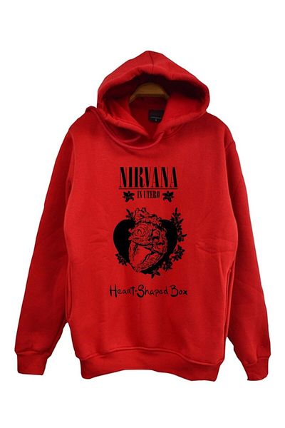 fame-stoned Червен суитшърт с качулка и щампа на Nirvana-Kurt Cobain, 100% памучен
