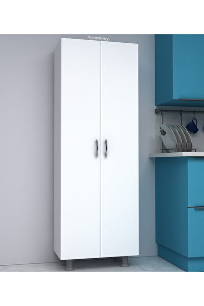 HOME GALLERY Mdf Çok Amaçlı Dolap 2 Kapaklı Beyaz Mutfak Dolabı Kiler Dolabı Erzak Dolabı 50 Cm