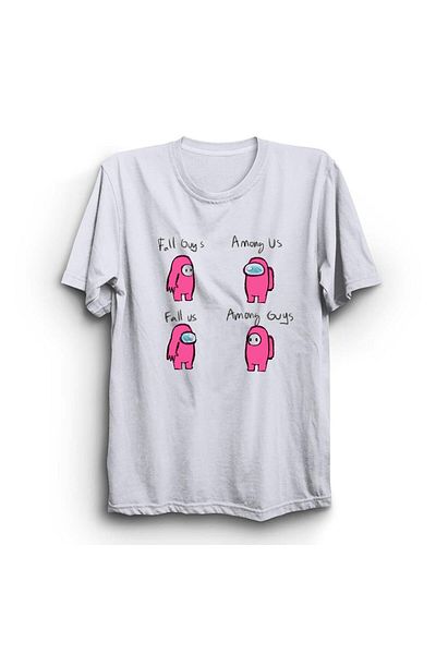 fame-stoned Unisex 100% βαμβακερό λευκό μπλουζάκι Fall Guys and Among Us Game Printed
