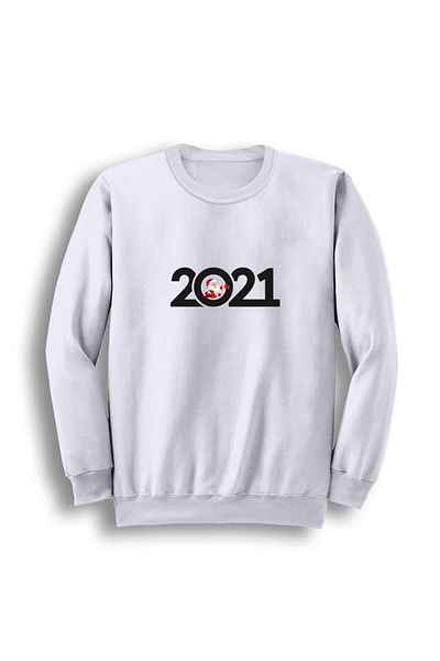 fame-stoned Unisex Λευκό 2021 Πρωτοχρονιάτικο φούτερ με λαιμόκοψη