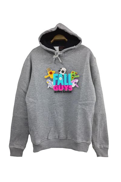 fame-stoned Φούτερ με κουκούλα Unisex Grey Fall Guys Game με στάμπα