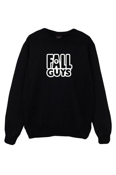 fame-stoned Унисекс черен суитшърт с кръгло деколте и щампа на Game Print Fall Guys