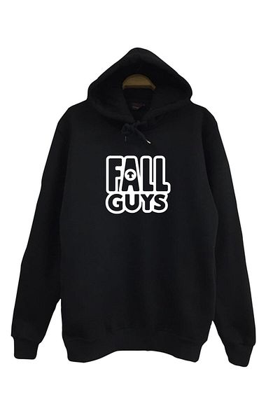 fame-stoned Унисекс черен суитшърт с качулка и принт Fall Guys Game