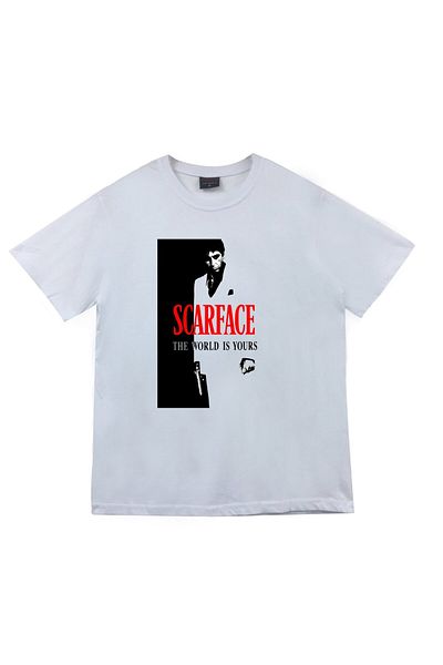 fame-stoned Scarface Tony Montana εμπριμέ Unisex 100% βαμβακερό λευκό μπλουζάκι