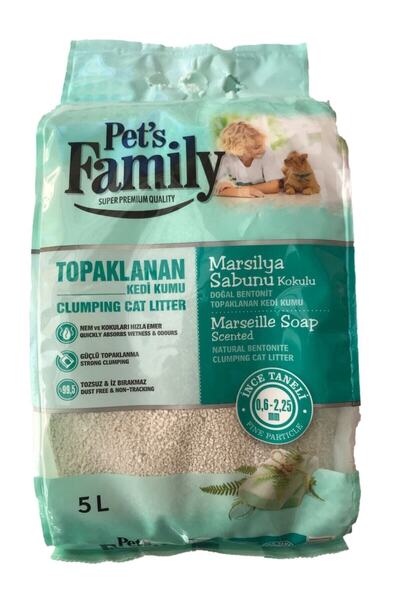 Pets Family Topaklanan Marsilya Sabunu Kokulu Doğal Bentonit Ince Taneli Premium Kedi Kumu 5 Litre