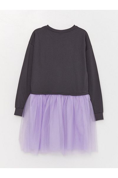LC Waikiki Crew Neck Printed Long Sleeve Girl's Dress