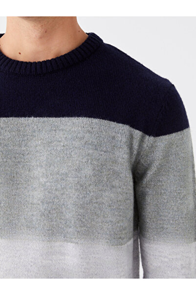 LC Waikiki Pánský úpletový svetr – výstřih, dlouhý rukáv, barevný blok