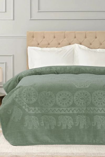 Karaca Home Elephant Khaki Double Soft Embosy Blanket